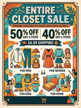 ENTIRE CLOSET SALE — HUGE SAVINGS 50% Off Any 3 Items · 40% Off Any 2 Items